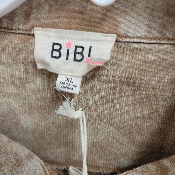 BIBI Courdoroy Button Up Shirt Jacket Distressed Tan NWT XL Pockets - Picture 4 of 9